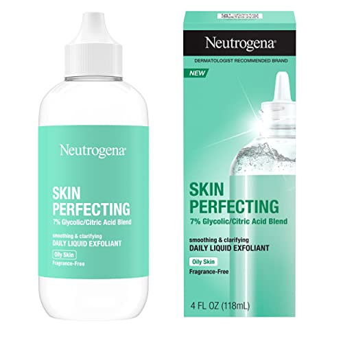 Neutrogena Skin Perfecting Daily Liquid Facial Exfoliant With 7% Glycolic/Citric Acid Blend For Oily Skin Smoothing & Clarifying Leave-On Face Exfoliator Oil- & Fragrance-Free 4 Fl. Oz