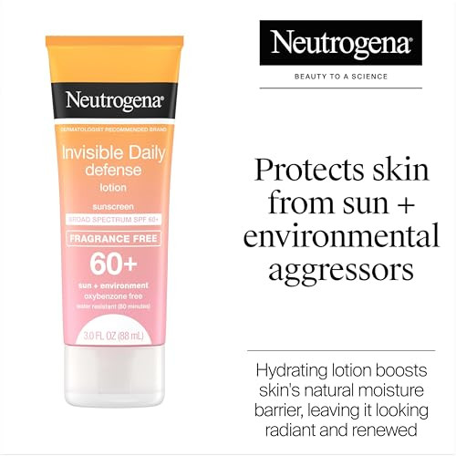 Neutrogena Invisible Daily Defense Fragrance-Free Sunscreen Lotion Broad Spectrum Spf 60+ Oxybenzone-Free & Water-Resistant Sun & Environmental Aggressor Protection 3.0 Fl. Oz