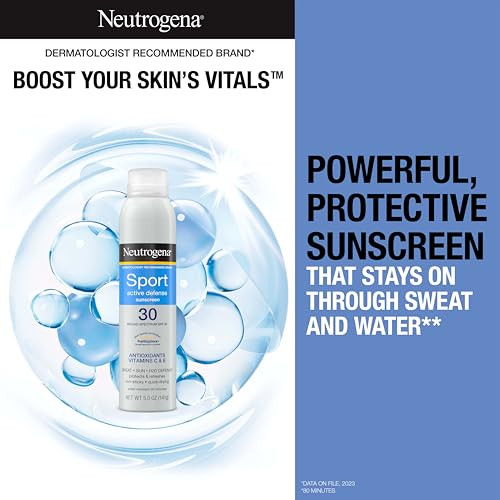 Neutrogena Sport Active Defense Spf 30 Sunscreen Spray Sweat & Water Resistant Spray Sunscreen With Broad Spectrum Uva/Uvb Sun Protection For Sunburn Prevention Oxybenzone-Free 5.0 Oz