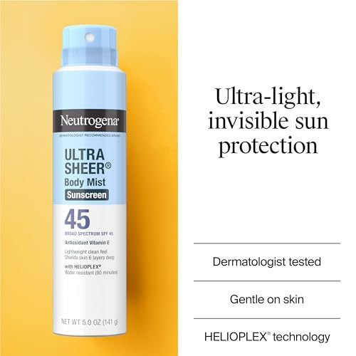 Neutrogena Ultra Sheer Sunscreen Spray Spf 45 Body Mist Lightweight Non-Greasy Broad Spectrum Uva/Uvb Protection Oil-Free & Non-Comedogenic Water Resistant Spray Sunscreen (80 Min) Pack Of 3 5 Oz