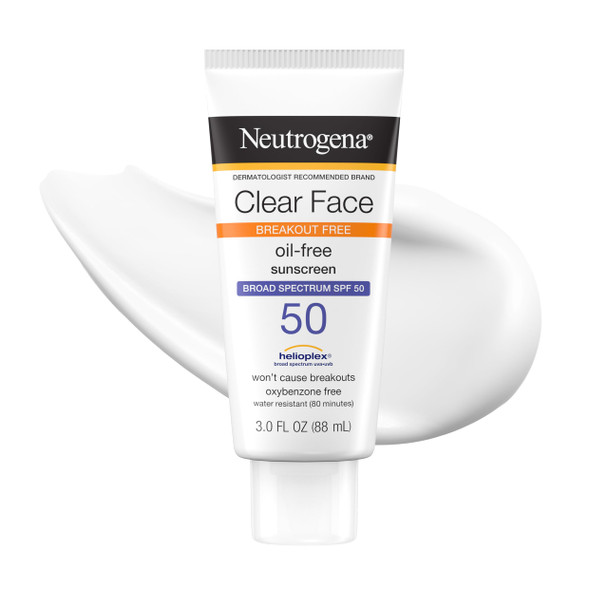 Neutrogena Clear Face Sunscreen Lotion For Acne-Prone Skin Broad Spectrum Spf 50 Sunscreen For Face & Oily Skin Oil-Fragrance- & Oxybenzone-Free Water Resistant Matte Unscented 3 Fl Oz