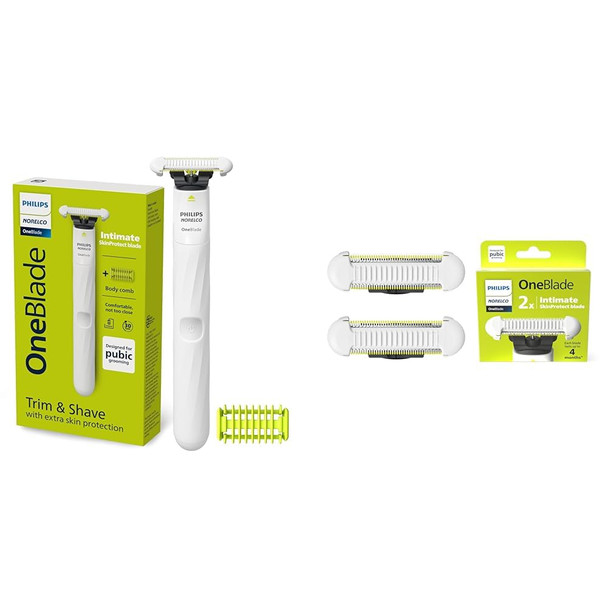 Norelco Philips  Oneblade Intimate Pubic And Personal Body Groomer Qp1924/70 +  Norelco Philips  Oneblade Intimate Skinprotect Blade 2 Pack Qp229/80