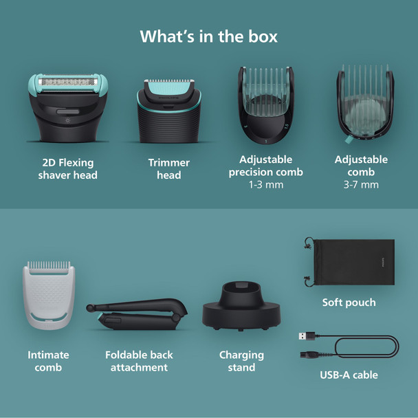 Norelco Philips  Body Groomer 7000 Series Men'S Whole Body Groomer Contour-Following 2D Flexing Head Triple Protect Shave System & Intimate Body Hair Trimmer 100% Showerproof Bg7480/50