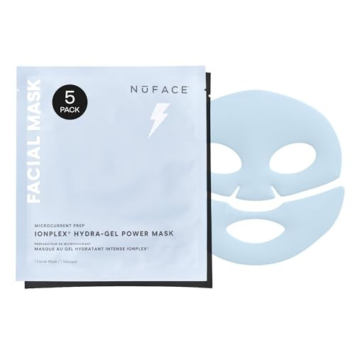 Nuface Ionplex Hydra-Gel Power Mask - Hydrating Korean Face Mask 2-Piece Cooling Skincare Sheets + Allantoin & Glycerin For Dewy Skin - Plumps & Smooths Fine Lines - Vegan K-Beauty 5 Count