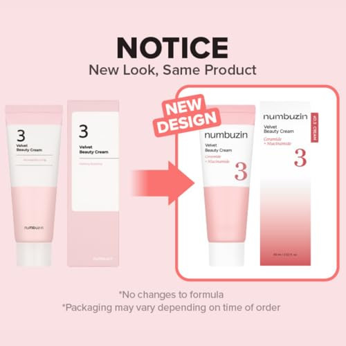 Numbuzin No.3 Cream | Velvet Beauty Cream | Hydration Textured Skin Poreless Smooth Skin Makeup Prep Primer Niacinamide 2.02 Fl. Oz