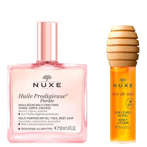 Nuxe Huile Prodigieuse Floral (1.6 Fl Oz) & R ve De Miel Honey Lip Gloss (0.33 Fl Oz) Luxury Skincare Duo For Nourished Skin & Lips