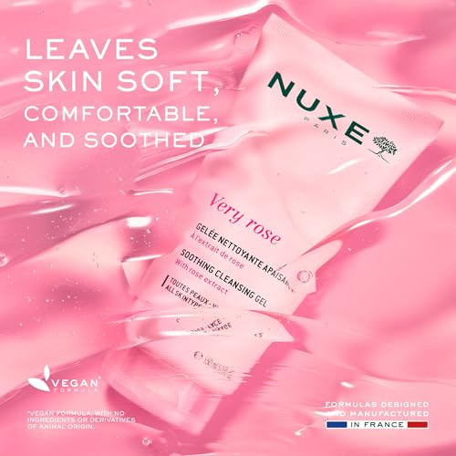 Nuxe Very Rose Soothing Cleansing Gel For Sensitive Skin. Melting Facial Cleanser With Glycerin And Rose Water For Fresh Smooth Skin 5 Fl Oz