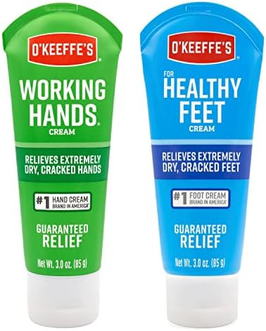 O'Keeffe'S Working Hands Hand Cream (3 Oz Tube) And Healthy Feet Foot Cream (3 Oz Tube) - Repairing Skincare For Extremely Dry Cracked Hands And Feet Travel Size