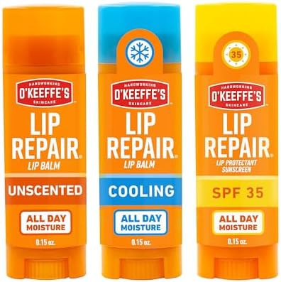 O'Keeffe'S Lip Repair Lip Balm Set For Dry Cracked Lips - Stick (Pack Of 3: 1 Cooling + 1 Unscented + 1 Spf) - Moisturizer For For Extremely Cracked Dry Lips