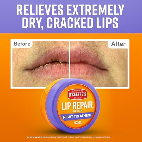 O'Keeffe'S Lip Repair Night Treatment Lip Balm For Dry Cracked Lips - 0.25 Ounce Jar (2 Pack) - Moisturizer For Extremely Cracked Dry Lips