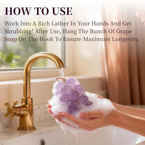 Optlpl Grape Soap Handmade Grape Soap On A Rope Grapes Cluster Soap Bar For Hands Body Decorative Grapes Shaped Soap With Gentle Long-Lasting Lather Unique Bathroom D Cor (1 Purple)