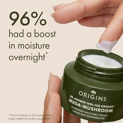 Origins Mega-Mushroom Overnight Recovery Skin Barrier Cream | For Deep Overnight Hydration & Reduced Visible Redness | With Reishi Mushroom Fermented Chaga Mushroom & Evening Primrose 1.7 Fl Oz