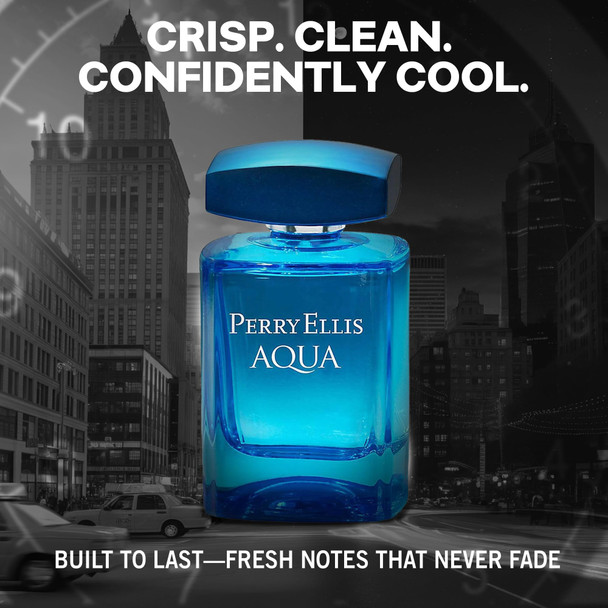 Perry Ellis Aqua Eau De Toilette Spray For Men - Mens Cologne Long Lasting Perfume Edt Fragrance With Notes Of Bergamot Wood Notes & Musk 3.4 Fl Oz (100 Ml)
