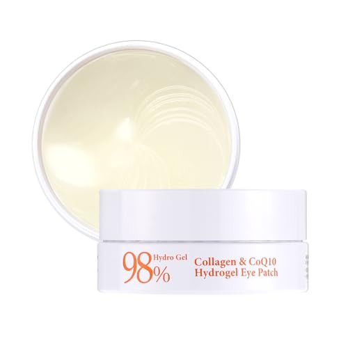 Petitfee Collagen & Coq10 Hydrogel Eye Patch 60Ea - Collagen Under Eye Mask For Intense Hydration Skin Elasticity Coenzymeq10 Aloe Vera Green Tea Extract For Puffy Eyes And Dark Circles