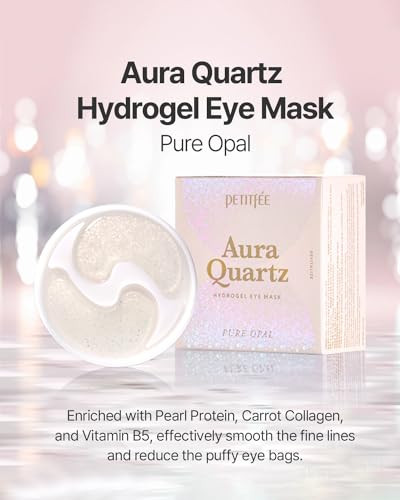 Petitfee Aura Quartz Eye Mask Pure Opal 40 Pcs (20 Pairs) - Rejuvenating Hydrogel Eye Patch For Puffy Eye Bags Cooling Depuffing Under Eye Elasticity Reduces Fine Lines For Firming Eye Area