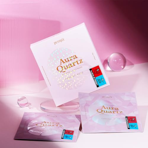 Petitfee Aura Quartz Hydrogel Face Mask Crystal Rose 30G*5Ea - Rose Facial Mask For Radiant Skin With Pearl Protein Collagen Hyaluronic Acid Brighten & Supple Face Hydrating Soothing Skin