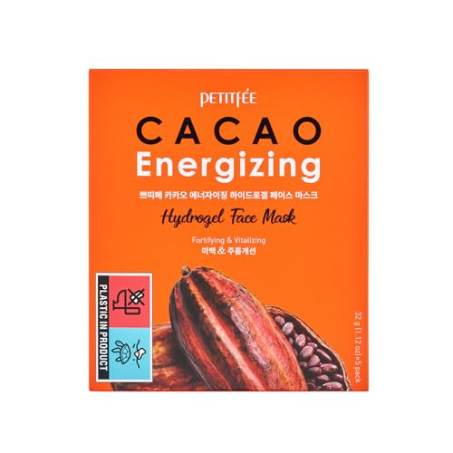 Petitfee Cacao Energizing Hydrogel Face Mask 5Ea - Nourishing Facial Mask With Cacao Seed Butter Brazil Nut Pine Nut Macadamia Revitalizing Hydrating Care