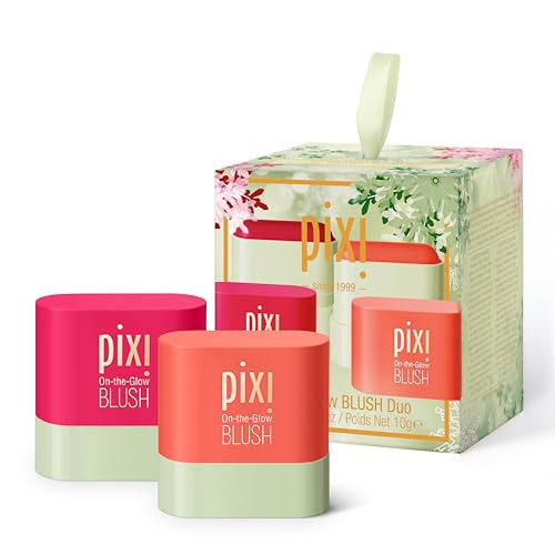 Pixi Beauty On-The-Glow Mini Blush Duo Holiday Ornament Set | 2X Petite Size On-The-Glow Blush Sticks | Shades Ruby And Juicy