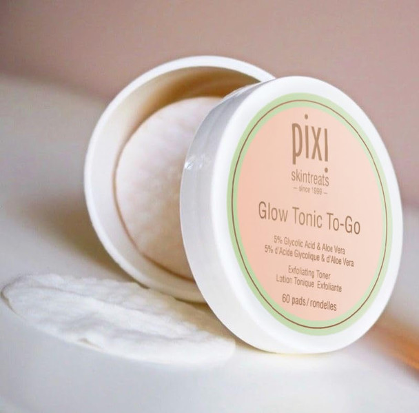 Pixi Glow Tonic To-Go | Gentle And Balancing Exfoliating Toner | Glycolic Acid Pads For Radiant Skin And Daily Brightening | Alcohol-Free Formula Face Exfoliator 60 Pads