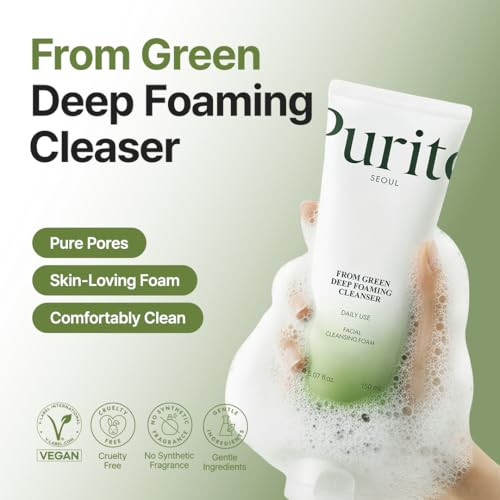 Purito From Green Deep Foaming Cleanser 150Ml / 5.07 Fl.Oz Ph 5.5 Plant-Based Natural Ingredients Cruelty-Free Vegan