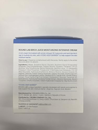 Round Lab Birch Juice Moisturizing Intensive Cream 1.69 Fl Oz Deep Hydration Face Cream With Birch Sap And Hyaluronic Acid Moisture Barrier Care Rich But Non-Greasy Texture Korean Skincare