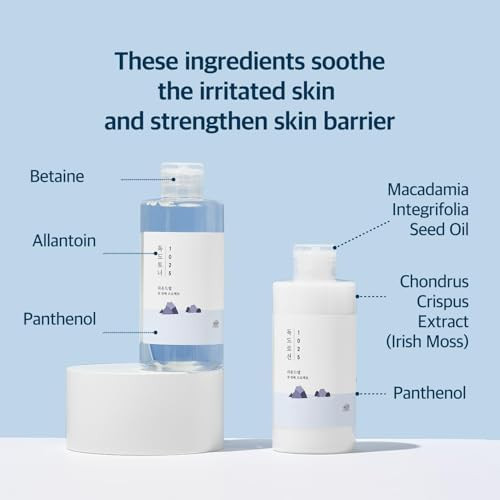 Round Lab 1025 Dokdo Toner + Dokdo Lotion Set | Gentle Exfoliating Dead Skin Cells Without Irritation Hydrating Watery Type Toner Lotion For Sensitive Skin (6.76Fl.Oz)