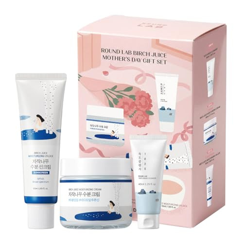 Round Lab Mother'S Day Set: Birch Juice Moisturizing Uv Lock + Birch Juice Moisturizing Cream + 1025 Dokdo Cleanser Mini Size (40Ml) Mothersday For Mom Travel Essentials Korean Skin Care