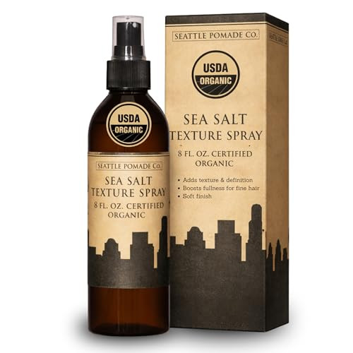 Seattle Pomade Co. Certified Organic Sea Salt Spray. Made With Organic Materials From Around The World. Natural Based Sea Salt Spray For Men Or Women. 8 Floz. Non-Gmo & Vegan Sea Salt Spray For Hair