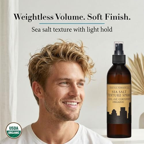 Seattle Pomade Co. Certified Organic Sea Salt Spray. Made With Organic Materials From Around The World. Natural Based Sea Salt Spray For Men Or Women. 8 Floz. Non-Gmo & Vegan Sea Salt Spray For Hair