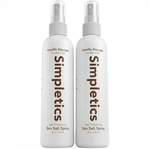 Simpletics Himalayan Sea Salt Spray For Straight & Wavy Hair - All Natural 5 Ingredient Texturizing & Volumizing Product - Vanilla Scented - Adds Volume Texture Beach Look To Men & Women 2 Pack