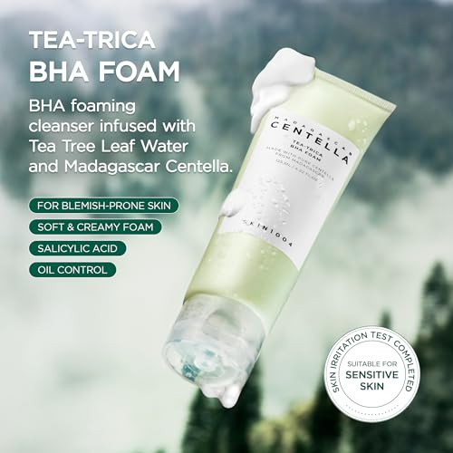 Skin1004 Tea-Trica Bha Foam Makeup Remover With Centella Asiatica & Tea Tree Korean Face Cleanser For Oil & Sebum Balance Cleansing Foam For Clearing Impurities Korean Skin Care 4.22 Fl.Oz /125Ml