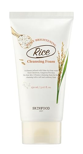 Skinfood Rice Daily Cleansing Foam 150Ml - Delicate Fine And Smooth Brightening Cleansing With Fermented White Rice Ingredients - Firming Bubble Facial Foam Cleanser - For Men And Women (5.07 Fl. Oz.)