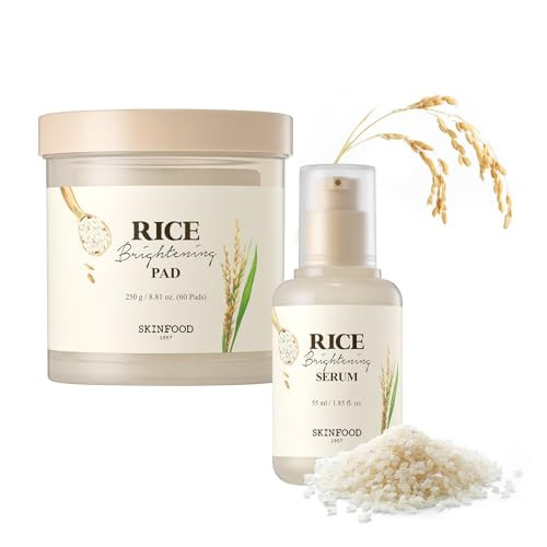 Skinfood Rice Radiance Duo Korean Skincare Brightening Pad & Hydrating Serum Set For Glowing Smooth And Dewy Skin With Natural Fermented Rice Water For Gentle Exfoliation And Deep Moisture