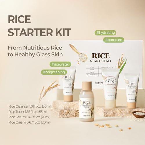 Skinfood Rice Starter Kit Rice Toner Rice Serum Rice Moisturizer And Rice Face Wash For Skin Korean Skin Care Set Travel Size Kit Stocking Stuffers Set For Women Skincare Set