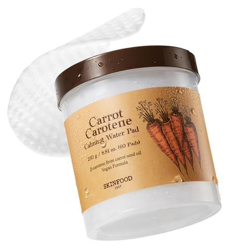Skinfood Carrot Toner Pads Instant Cooling & Redness Relief After Sun Care For Heat-Stressed Skin Quick Calming Hydrating Cotton Facial Pads Korean Skincare (60Ct)