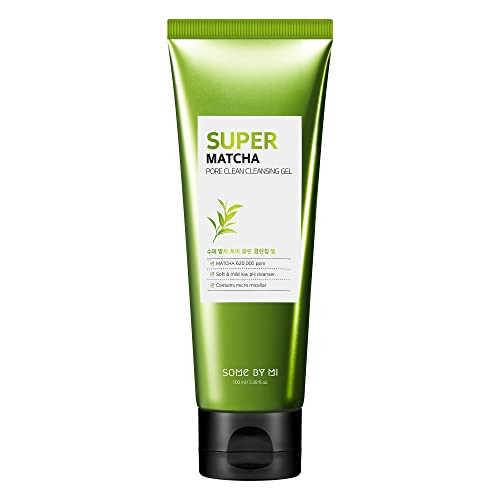 Some By Mi Super Matcha Pore Clean Cleansing Gel - 3.38Oz 100Ml - Made From Matcha Extracts For Sensitive Skin - Mild Daily Face Wash For Pore Tightening Sebum And Blackheads Care - Korean Skin Care