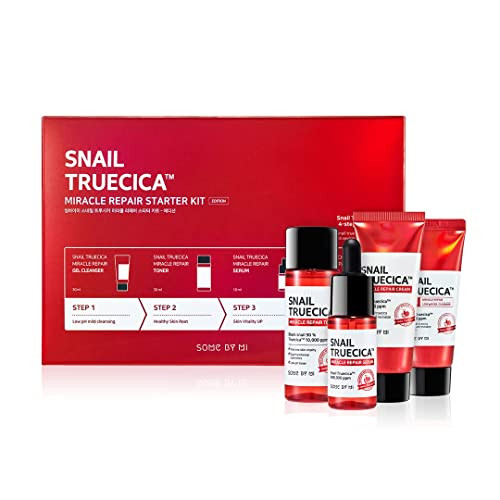 Some By Mi Snail Truecica Miracle Repair Starter Kit/Toner 1.01Oz Serum 0.33Oz Gel Cleanser 1.01Oz Cream 0.67Oz / Damaged Skin Solution For Sensitive Skin/Facial Skin Care Set
