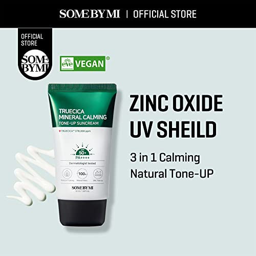 Some By Mi Truecica Mineral Calming Tone-Up Suncream / Spf50+ Pa++++ / 1.69Oz 50Ml / Brightening And Calming Effect/Mild Sun And Uv Protection Sunscreen For Sensitive Skin