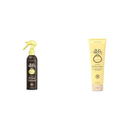 Sun Bum Sea Salt Spray And Air Dry Cream Bundle | Texturizing And Volumizing 6 Fl Oz Sea Salt Spray With Uv Protection | 6 Oz Anti Frizz Air Dry Styling Cream