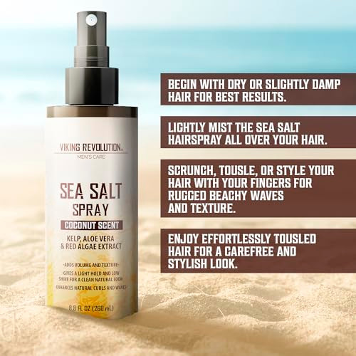 Viking Revolution Coconut Sea Salt Spray For Hair Men - Hair Texturizing Spray With Kelp Aloe Vera & Red Algae Extract - Surf To Add Volume And Texture - Sea Salt For Men Beach