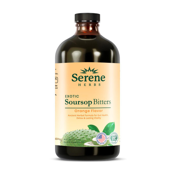 Serene Herbs Soursop Bitters Liquid  Organic Herbal Sour SOP Guanabana with Black Seed Moringa Irish Moss and  Ginger  Gut Support Energy and  Immune Boost  Vegan Non GMO  Orange Flavor  16 oz