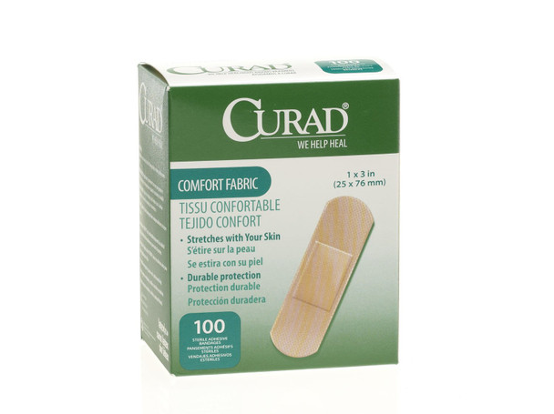 CURAD Comfort Fabric Adhesive Bandage, Sterile, 1" Width, 3" Length, Pack of 100