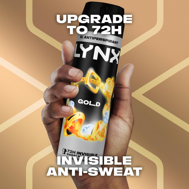 Lynx Men Gold DeodorantBody Spray Antiperspirant with ProScent technology and an oud wood & fresh vanilla scent for 72 hours protection against odour and wetness 200 ml