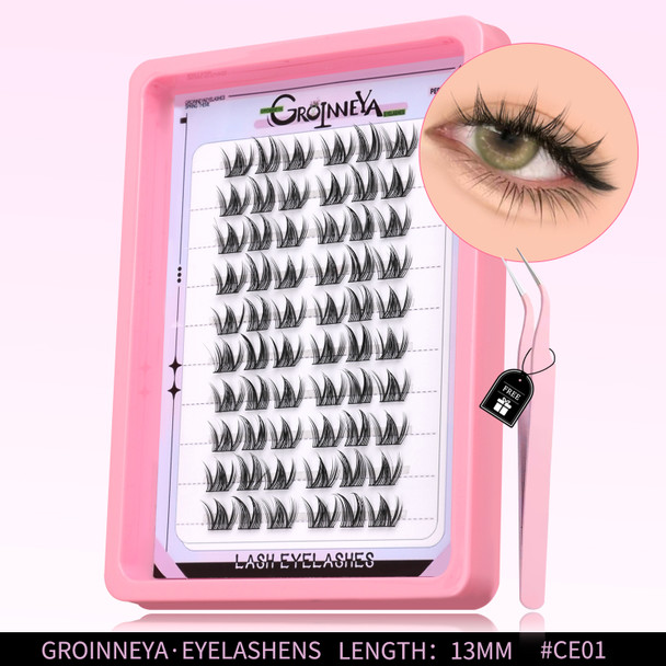 GROINNEYA Natural Cluster Lashes C Curl Manga Lashes Soft Cross Wispy Individual Cluster Anime Eyelashes Extension Eye Makeup - CE01