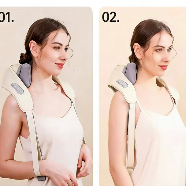 KAXLIDEN Shoulders and Neck Massager with Hot Compress Function Relaxes Back Shoulder Muscle Pain Relief Portable Bionic - 1pcs cream-coloured