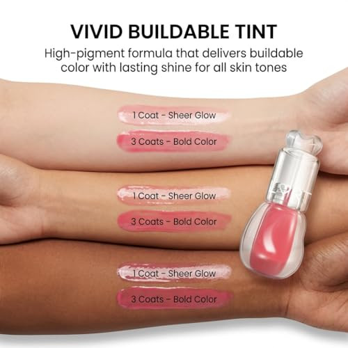 Ootd Flrt Peptide Lip Oil Tinted Glaze High-Pigment Hydrating Korean Lip Oil Gloss With Peptides Non-Sticky Dewy Shine Heart-Shaped Cap 3G 03 (Cherry Melt)