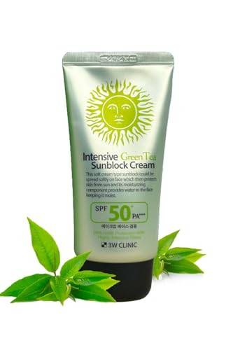 3W Clinic Intensive Green Tea Sunblock Cream For Makeup Base Use (70Ml 2.36Fl Oz.) Spf50+/Pa+++ Uva/Uvb Protection With Highly Effective Filters Sunscreen Suncream