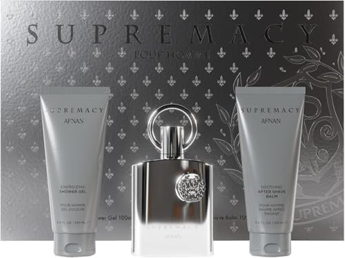 Afnan Supremacy Silver Perfume Set - Eau De Parfum (3.4 Oz) Shower Gel (3.4 Oz) After Shave Balm (3.4 Oz)