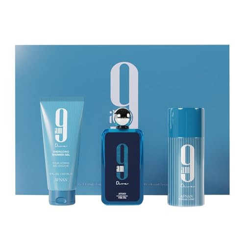 Afnan 9 Am Dive Perfume Set Eau De Parfum (3.4 Oz) Shower Gel (5.0 Oz) Deodorant (5.0 Oz)