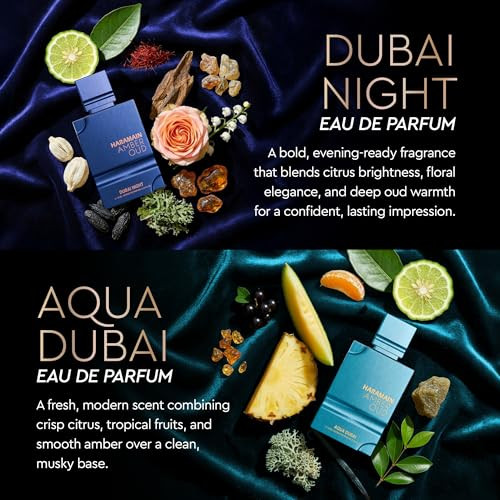 Al Haramain Amber Oud Eau De Parfum 4Pc 10Ml Each Mini Perfume Set For Women & Men Cologne Set Unisex Arabian Perfume Sampler With Gold & Ruby Edition Dubai Night And Aqua Dubai Fragrances